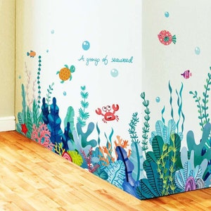 Underwater world seaweed plant wall stickers crab, turtle, fish decalsLiving room bedroom baby room personality decal