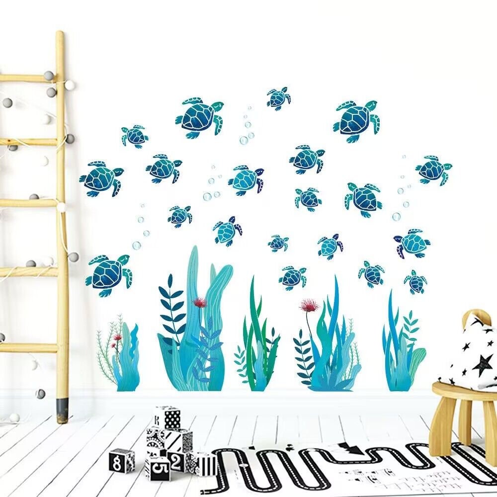 Under Sea World Watercolor Decals Turtle Wall Decal Fish Decal Seagrass