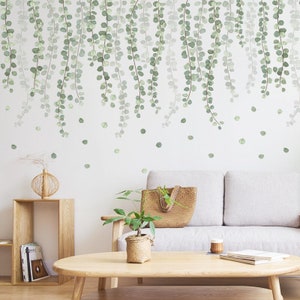 Nordic style green vine wall stickers, green plant spray painting ,Peel and stick ，living room and bedroom eco-friendly stickers