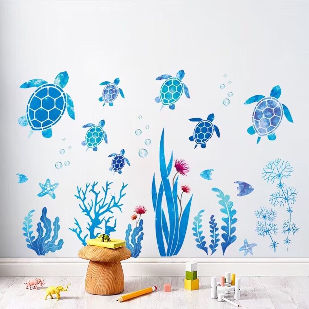 Under Sea World Watercolor Decals Turtle Wall Decal Fish Decal Seagrass