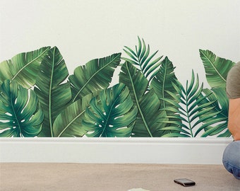 New style tropical rainforest banana leaf wall sticker, tropical green plant leaf wallpaper, vinyl wall sticker, creative plant decoration