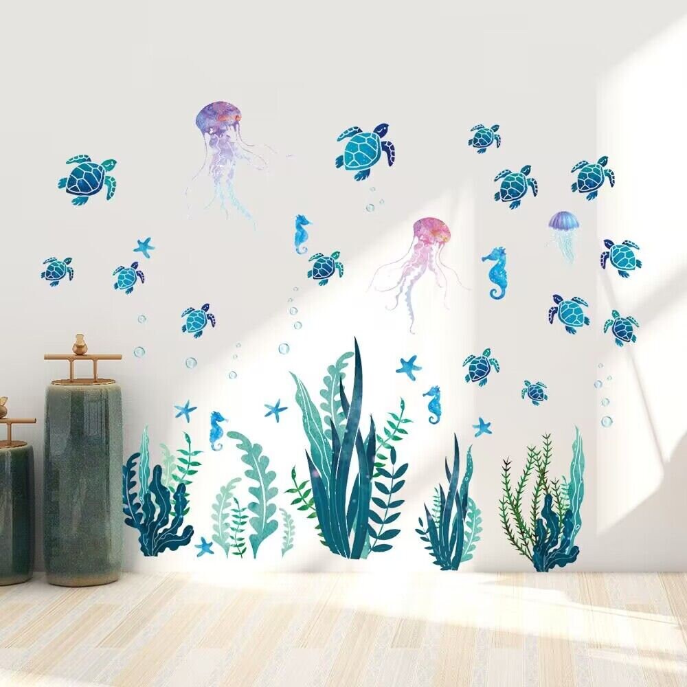 Under Sea World Watercolor Decals Turtle Wall Decal Fish Decal Seagrass