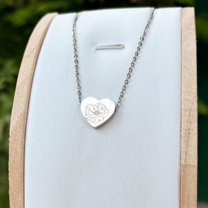 Poppy flower on heart necklace- Stainless Steel engraved pendant Nature and flower lover gift