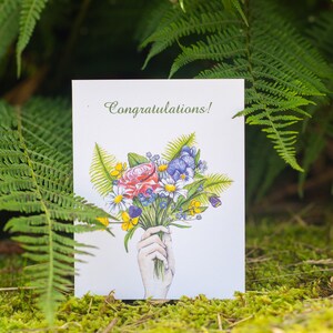 Félicitations, bouquet de fleurs, carte de voeux de Norvège, cadeaux pour les amoureux de la nature, carte de correspondance illustrée, fougères, roses, renoncules, altos, marguerites