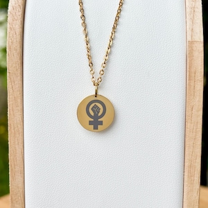 Feminist/women power hand symbol round necklace- Stainless Steel Gift for her feminist necklace