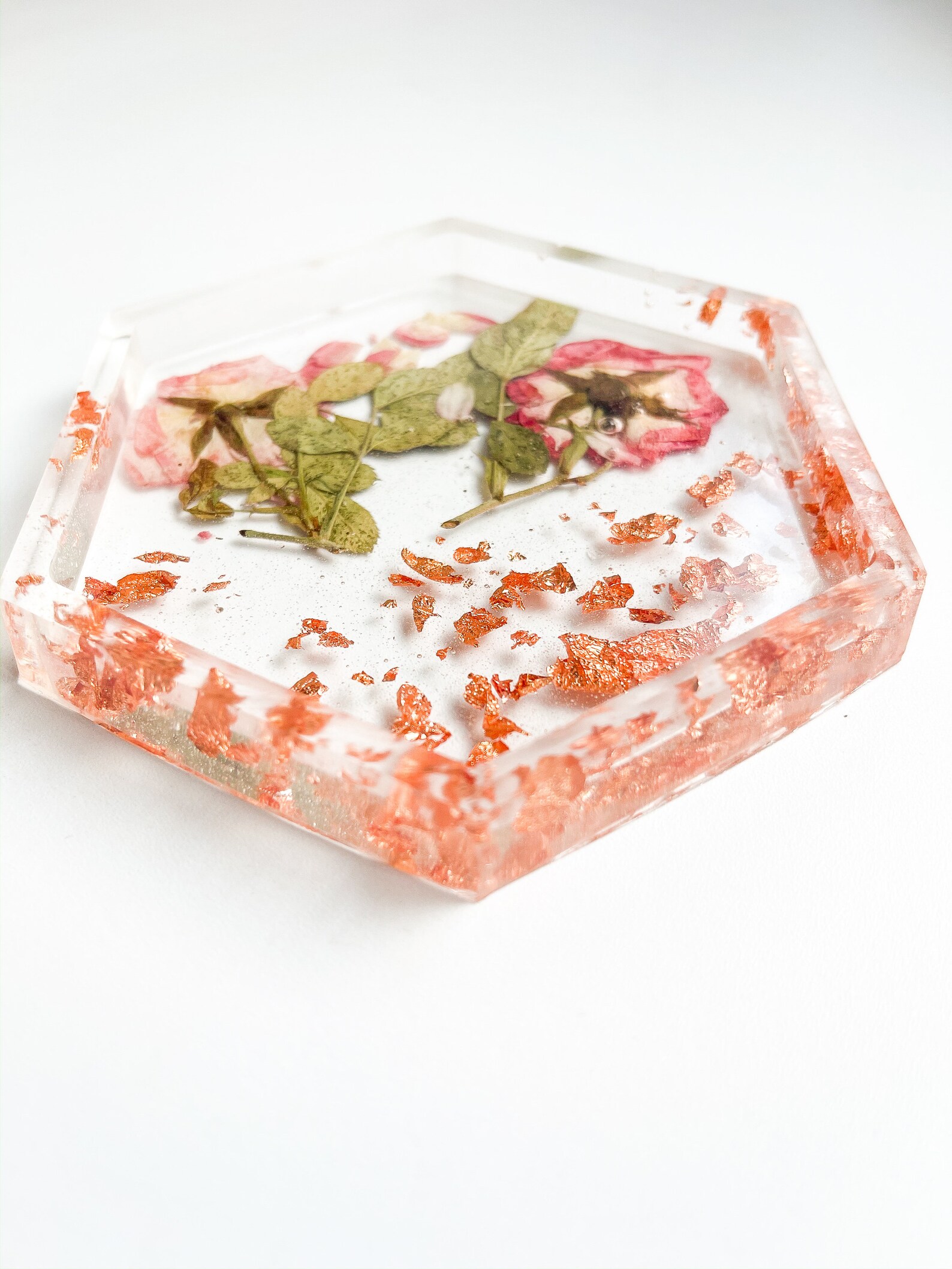 Trinket dish filled with roses petals and heads and rose gold Etsy