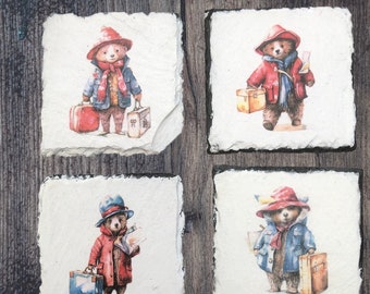 Paddington bear slate coasters , set of 4 , Paddington gifts , slate coasters with cute bear images