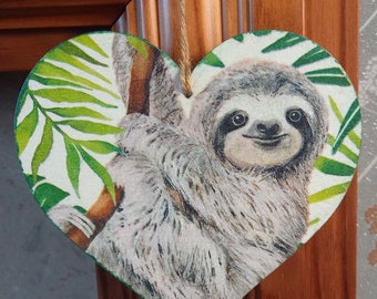Sloth decoration ,  sloth gifts , sloth picture ,  jungle sloth , tropical gifts , tropical sloth hanging heart , tropical sloth