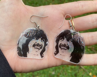 Glitter George Harrison Earrings: The Beatles Jewelry