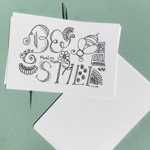 Cartão postal Be Still - Cartões postais de arte de 6 linhas para colorir e enviar -Salmo 46:10- Cartão para colorir de saudações e palavras de incentivo