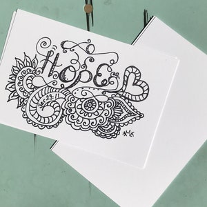 Cartão postal Hope - Cartões postais de arte de 6 linhas para colorir e enviar -Jeremias 29:11- Saudações e palavras de incentivo Cartão para colorir