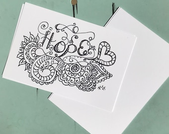 Hope Postcard - 6 Line Art Postcards to Color and Mail -Jeremiah 29:11- Greetings and Words of Encouragement Coloring Card