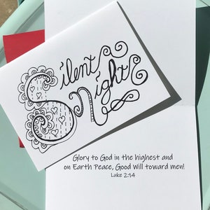 Stille Nacht Weihnachtskarte - Ruhm zu Gott in der höchsten und auf der Erde Frieden guten Willen, Männer Luke 2 Pack mit 8 Karten 5 x 7 mit roten Umschlägen