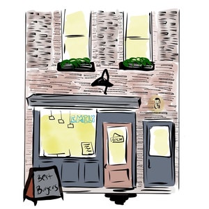 Emily’s Brooklyn Clinton Hill Restaurant Wall Art Custom Restaurant Illustration Anniversary Gift for Fiancé Watercolor Art Wall Decor
