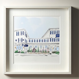 May include: A white building with blue trim and windows. The building has a sign that says "The Mulberry Inn".