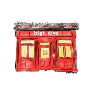 High Dive Bar Brooklyn Park Slope Restaurant Wall Art Custom Illustration Anniversary Gift for Fiancé Bar Wall Art Cocktail Bar Housewarming