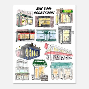 NYC Bookstore Art Print: Giclée Gouache Illustration for Book Lovers