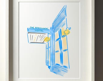 Rockaway Hotel Rockaeat Beach New York Wall Art NYC Illustration Art for Birthday Gift for Fiancé Gift for Wedding Gift for anniversary gift