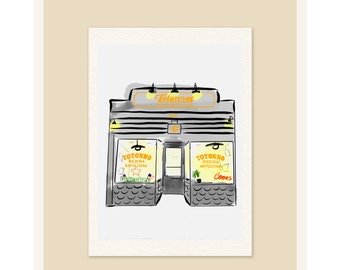 Totonno's Pizza Brooklyn Watercolor Art Print: Restaurant Wall Decor
