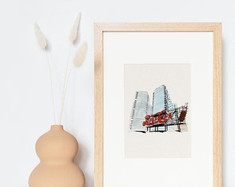 Long Island City Pepsi Sign LIC New York Wall Art Custom NYC Illustration Art for Birthday Gift for Fiancé Gift for Wedding Gift for Friend