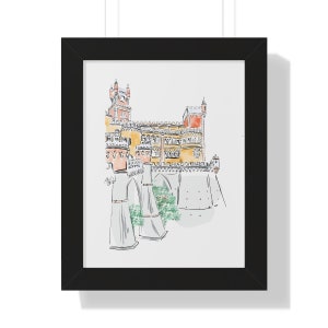 Pena Palace, Lisbon, travel illustration, Sintra, Portugal, Europe, anniversary gift, wall decor, illustrations, watercolor art