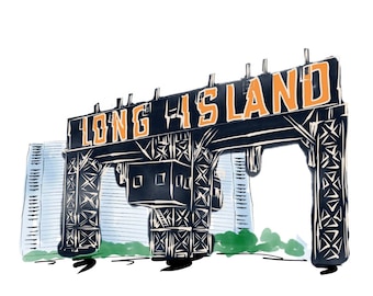 Long Island City Sign New York Wall Art Custom NYC Illustration Art for Birthday Gift for Fiancé Gift for Wedding Gift for Housewarming Gift