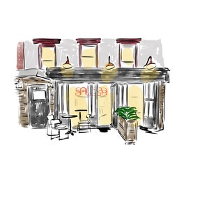 Sauced Williamsburg Brooklyn Restaurant Wall Art Custom Restaurant Illustration Anniversary Gift for Fiancé Birthday Gift for friend