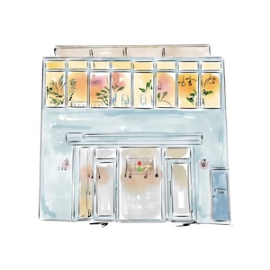 Twins Lounge  Greenpoint Brooklyn Restaurant Wall Art Custom Restaurant Illustration Anniversary Gift for Fiancé Watercolor Art Wall Decor