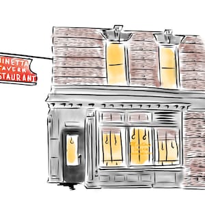 Minetta Tavern New York Restaurant Wall Art Custom NYC Illustration Birthday Gift for Fiancé Gift for Wedding Gift for Her Gift for Him