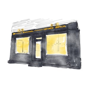 Bonnie’s Williamsburg Brooklyn Restaurant Wall Art Custom Illustration Anniversary Gift for Fiancé Bar Asian Restaurant Art Gift for her
