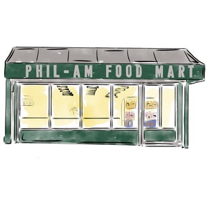 Phil Am Food Mart Queens NYC Restaurant Art Custom Illustration for Birthday Gift for Fiancé Food Art Gift for Her Filipino Art for the Home