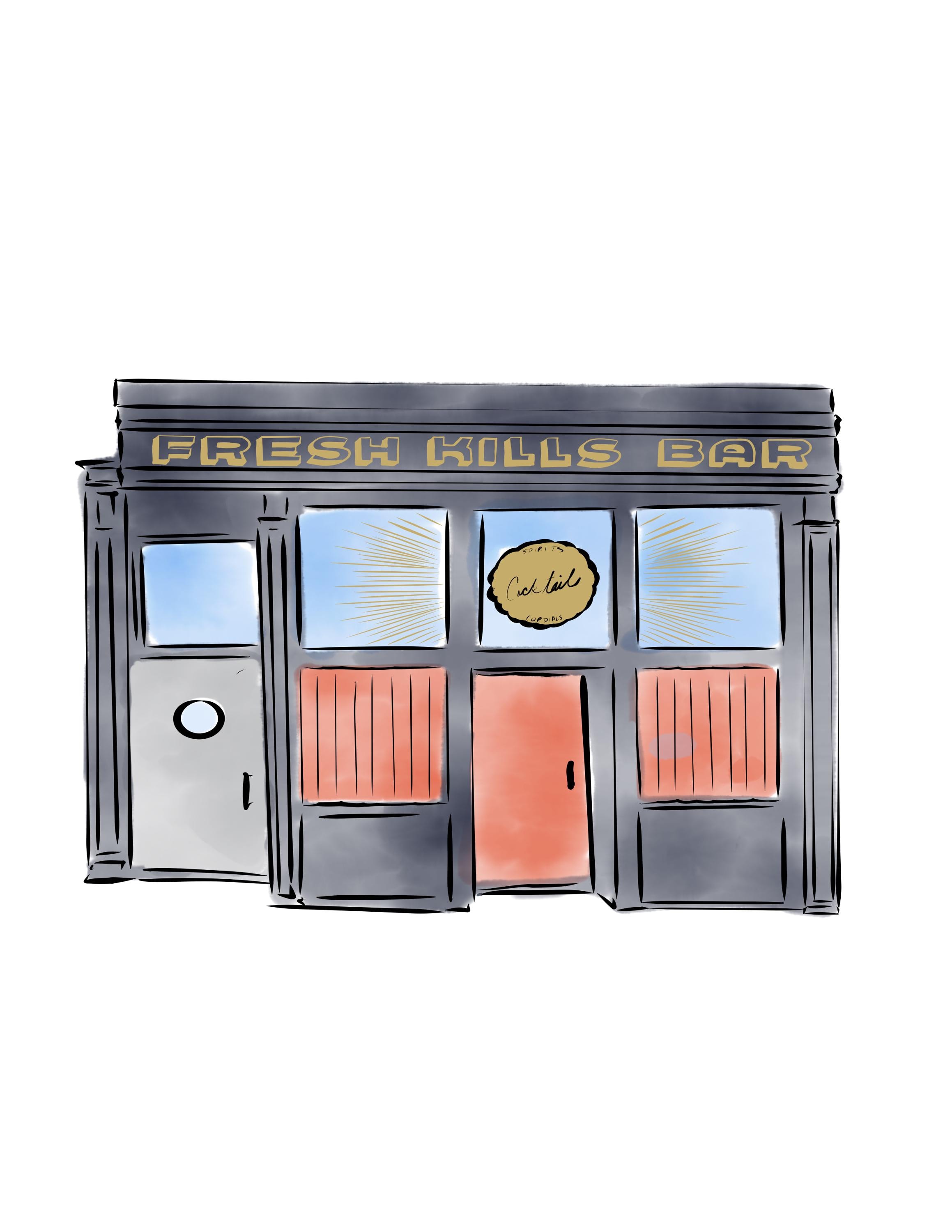 Fresh Kills Bar Long Island City New York Wall Art Custom NYC Illustration Art for Birthday Gift for Fiancé Gift for Wedding Gift for Her Ho