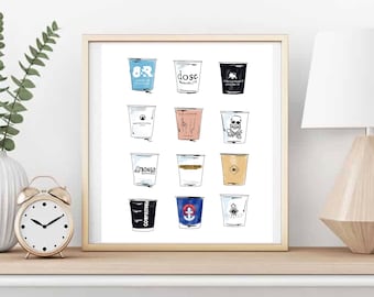 Nashville Coffee Cup Print Wall Art Sketch Custom Illustration Art for Birthday Gift for Fiancé Gift for Wedding Gift for Him Gift for Her