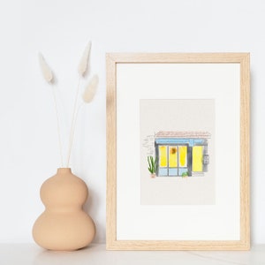 Bar Beau Brooklyn Greenpoint Restaurant Wall Art Custom Restaurant Illustration Anniversary Gift for Fiancé Watercolor Art Wall Decor