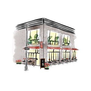 Moonlight Mile Bar Greenpoint Brooklyn Restaurant Wall Art Custom Restaurant Illustration Anniversary Gift for Fiancé Watercolor Art Wall