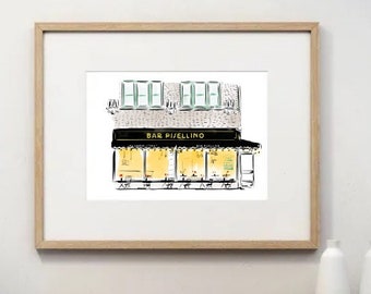 Bar Pisellino New York Restaurant Wall Art Custom Illustration Birthday Gift for Fiancé Watercolor Art  Anniversary Gift Cocktail NYC Art