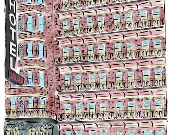 Chelsea Hotel New York  Art Custom NYC Illustration Birthday Gift for Fiancé Save the Date Illustration Art for Wedding Custom Wedding Art