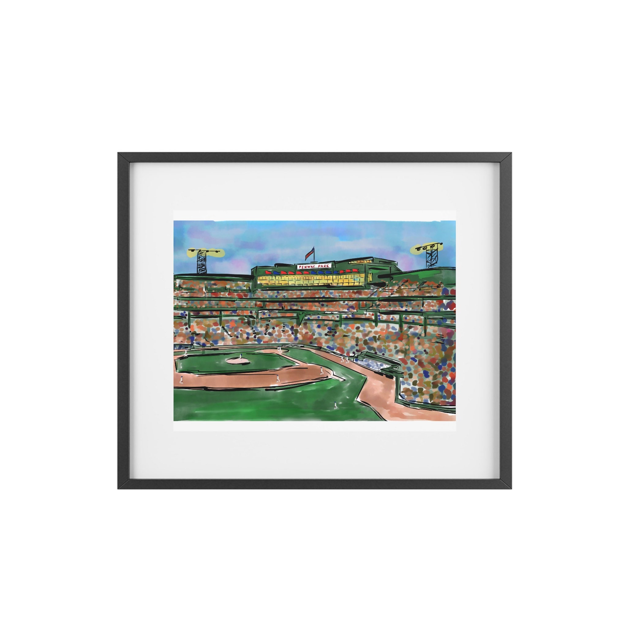 Fenway Park Boston Illustration of Baseball Art Gift for Him Gift for