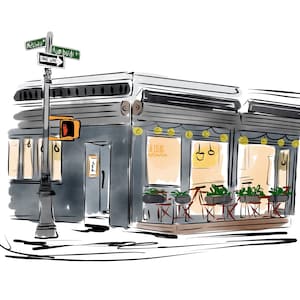 The Esters Brooklyn Greenpoint Restaurant Wall Art Custom Restaurant Illustration Anniversary Gift for Fiancé Brooklyn Wall Decor for Home