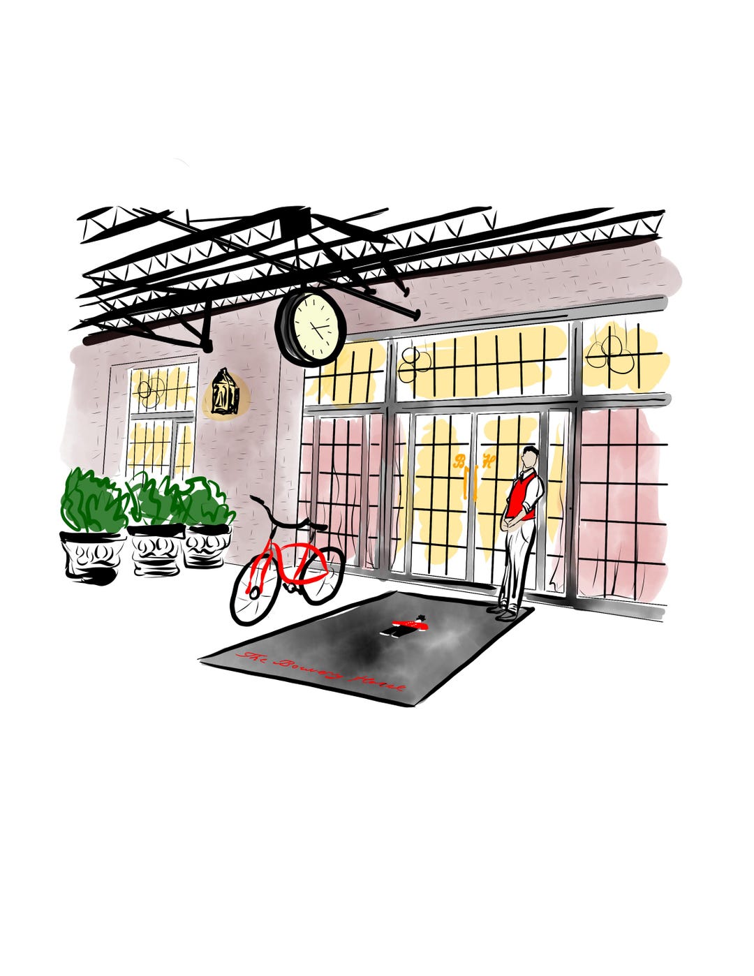 Bowery Hotel New York Art Custom NYC Illustration Birthday Gift for