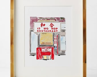 Wo Hop Chinatown New York Restaurant Wall Art Custom NYC Illustration Art for Birthday Gift for Fiancé Gift for Wedding Gift for Him