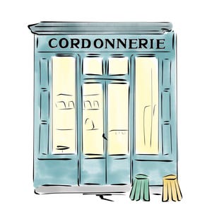 Boot Cafe Paris Coffee Shop art illustration Parisian Cafe Art Sketch Anniversary gift Coffee lover Art Gift for friend Gift for fiancé