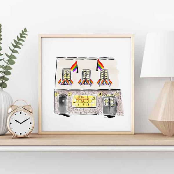 Stonewall Inn New York Restaurant Wall Art Custom NYC Illustration Art Birthday Gift for Wedding Gift for LGBTQ Gift Housewarming Gift Art