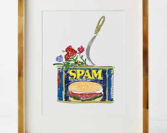Spam Food Illustration Custom Art for Kitchen Birthday Gift for Him Gift for Her Gift for Grauduation Filipino Gift Hawaiian Illustration