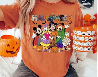 Camiseta familiar de Halloween de Disney Comfort Colors® / Camiseta de Mickey, Minnie, Daisy y Donald / Camiseta extragrande Comfort Colors / Conjunto grupal de temporada espeluznante