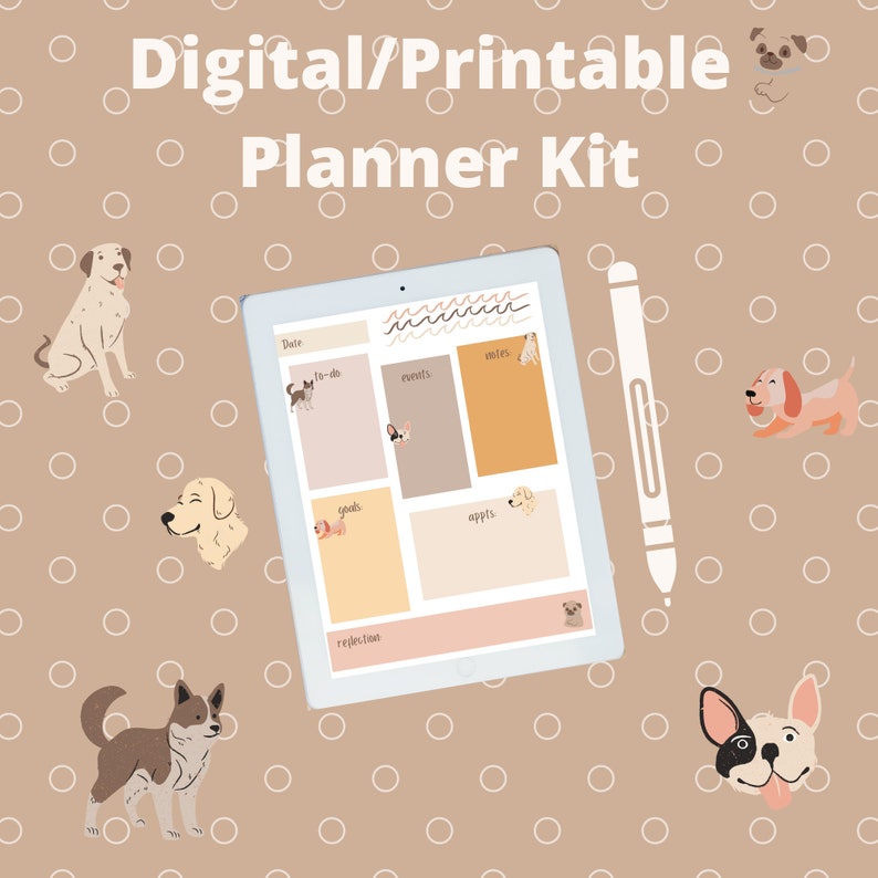 Digital/Printable Planner Kit in Dog Theme journal cute Etsy