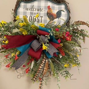 Rustic Rooster Wreath: Farmhouse Welcome Front Door Decor