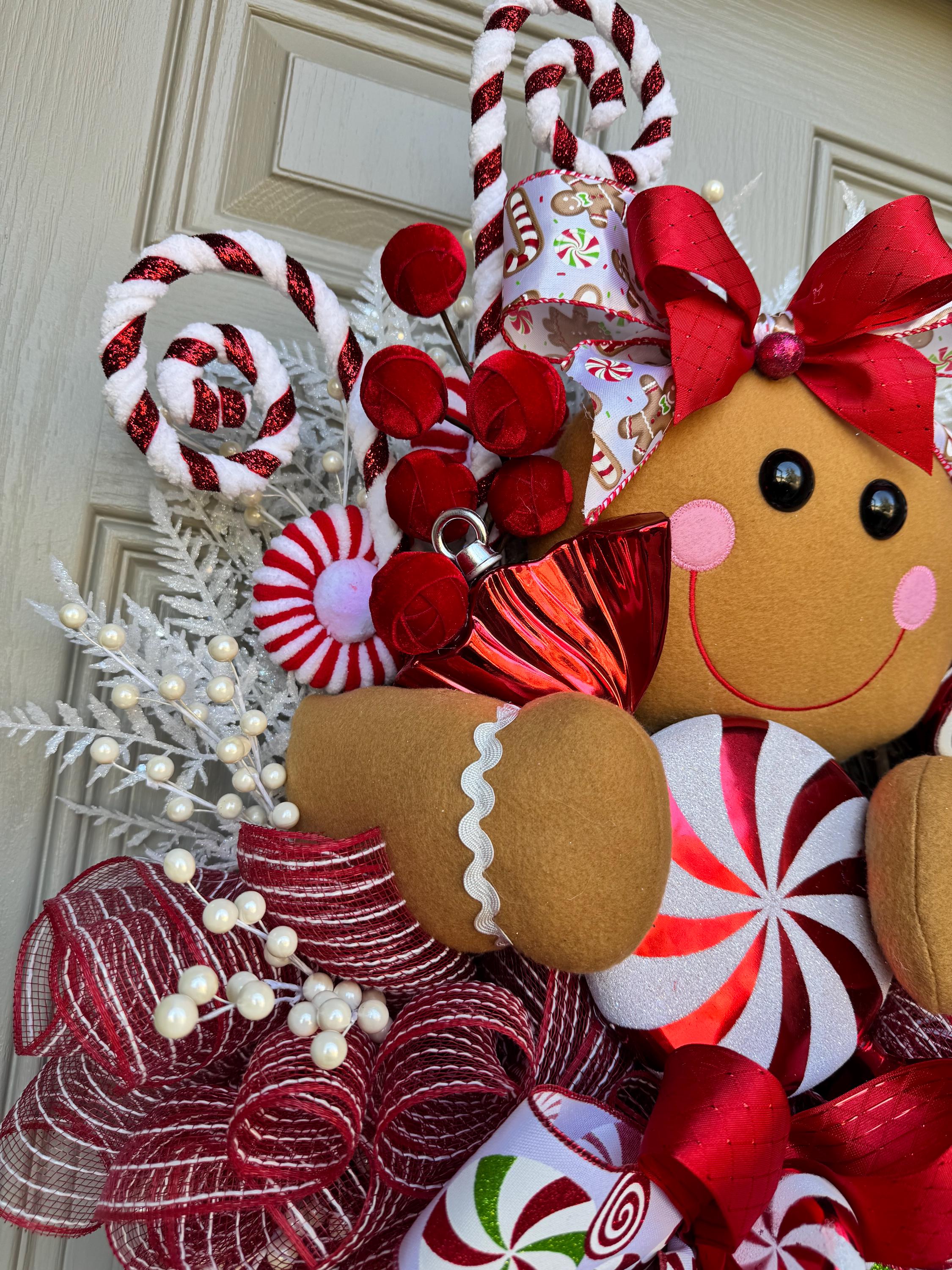 Gingerbread Christmas Wreath – Candy Cane & Peppermint Holiday Decor ...