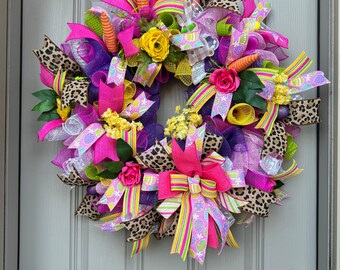 Easter wreath for front door, XL Easter Wreath, Easter Door decor, Spring wreath for front door, Colorful Spring wreath