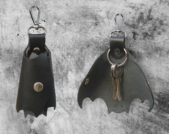 Personalized Leather Bat Keychain, Gothic Halloween Gift